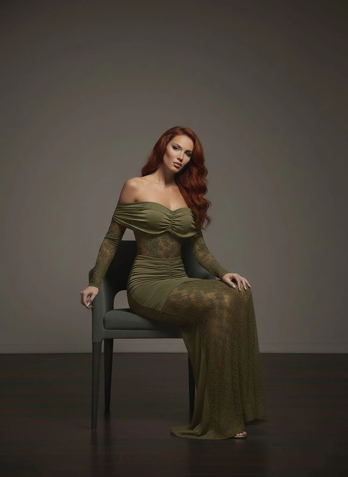 Dantel detaylı astarlı licralı maxi elbise - Yeşil