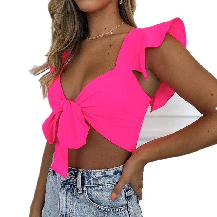 Bağlamalı crop - Neon Pembe