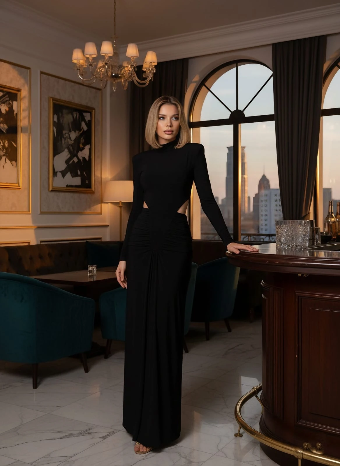 Mikro kumaş maxi boy elbise - Siyah