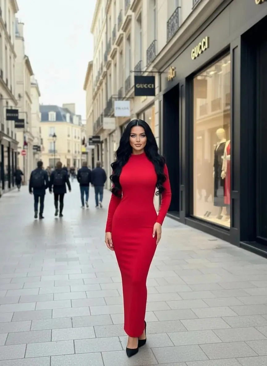 Halka detaylı sırt dekolteli maxi boy elbise - Kırmızı