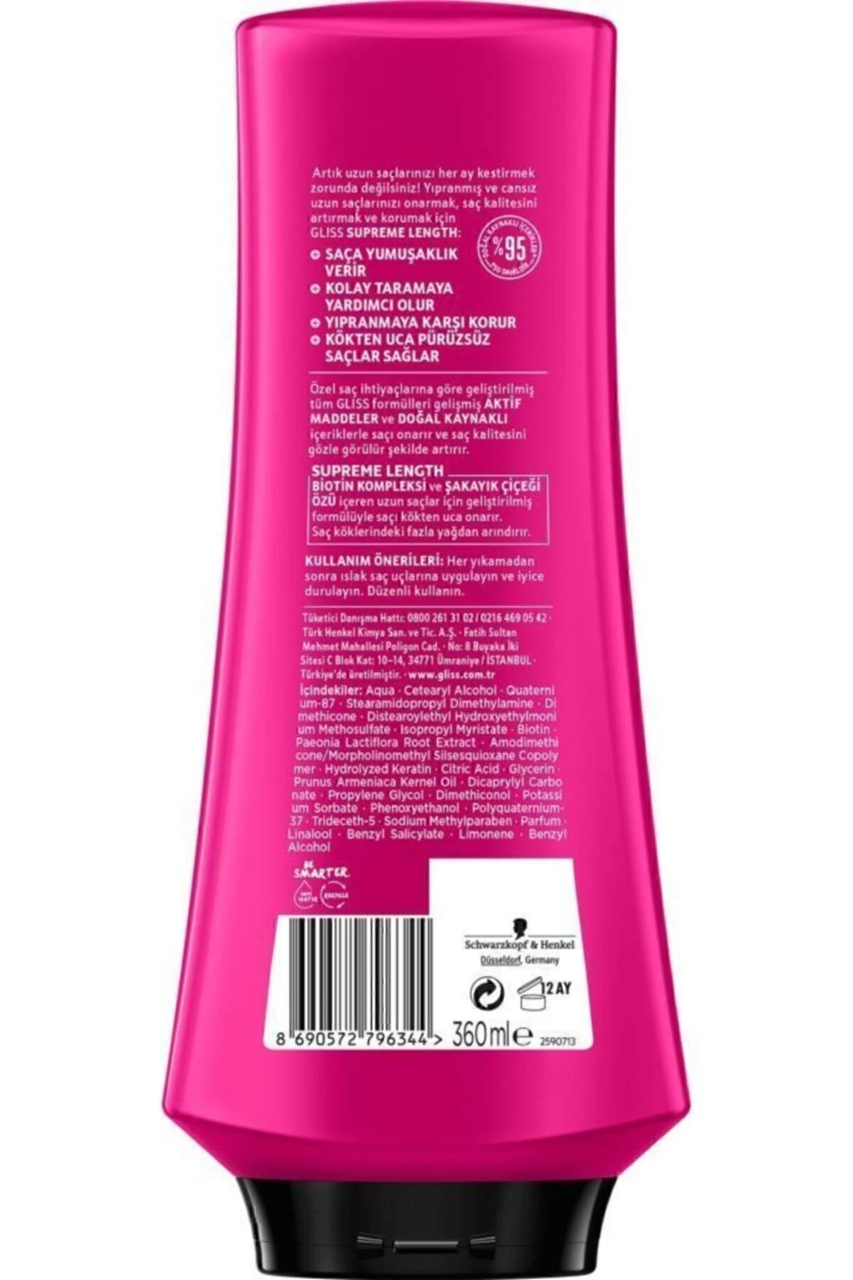 Gliss Supreme Length Koruyucu Saç Bakım Kremi - Biotin Kompleksi Ve Şakayık Çiçeği Özü Ile 360 ml