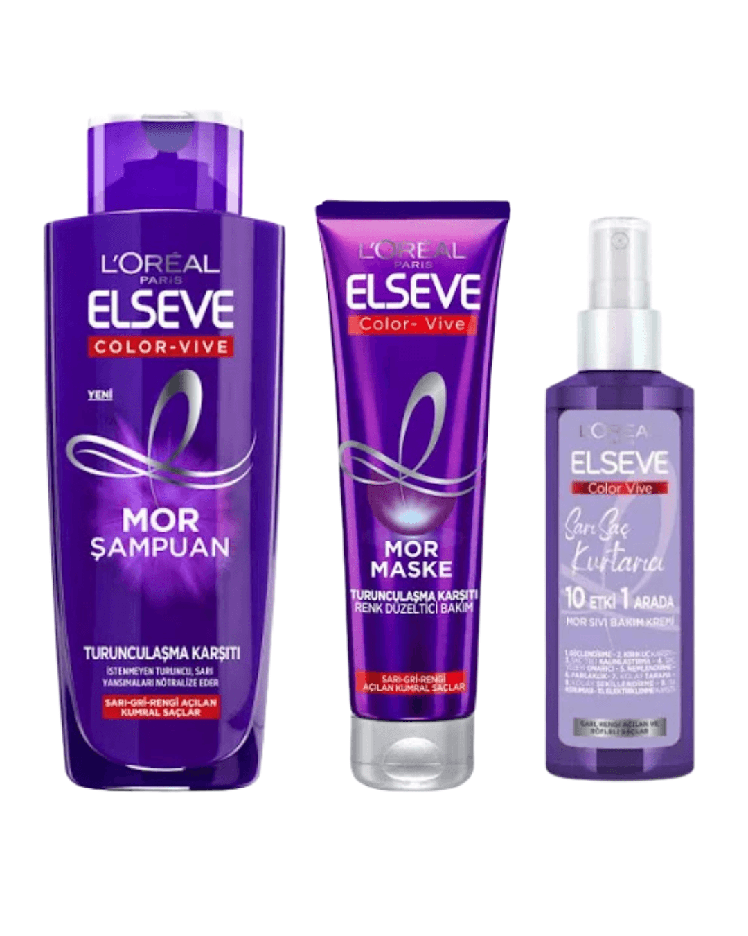 Loreal Elseve Sarı Saç Kurtarıcı Mor Sıvı Bakım Krem, Maske Ve Şampuan 3'lü Set