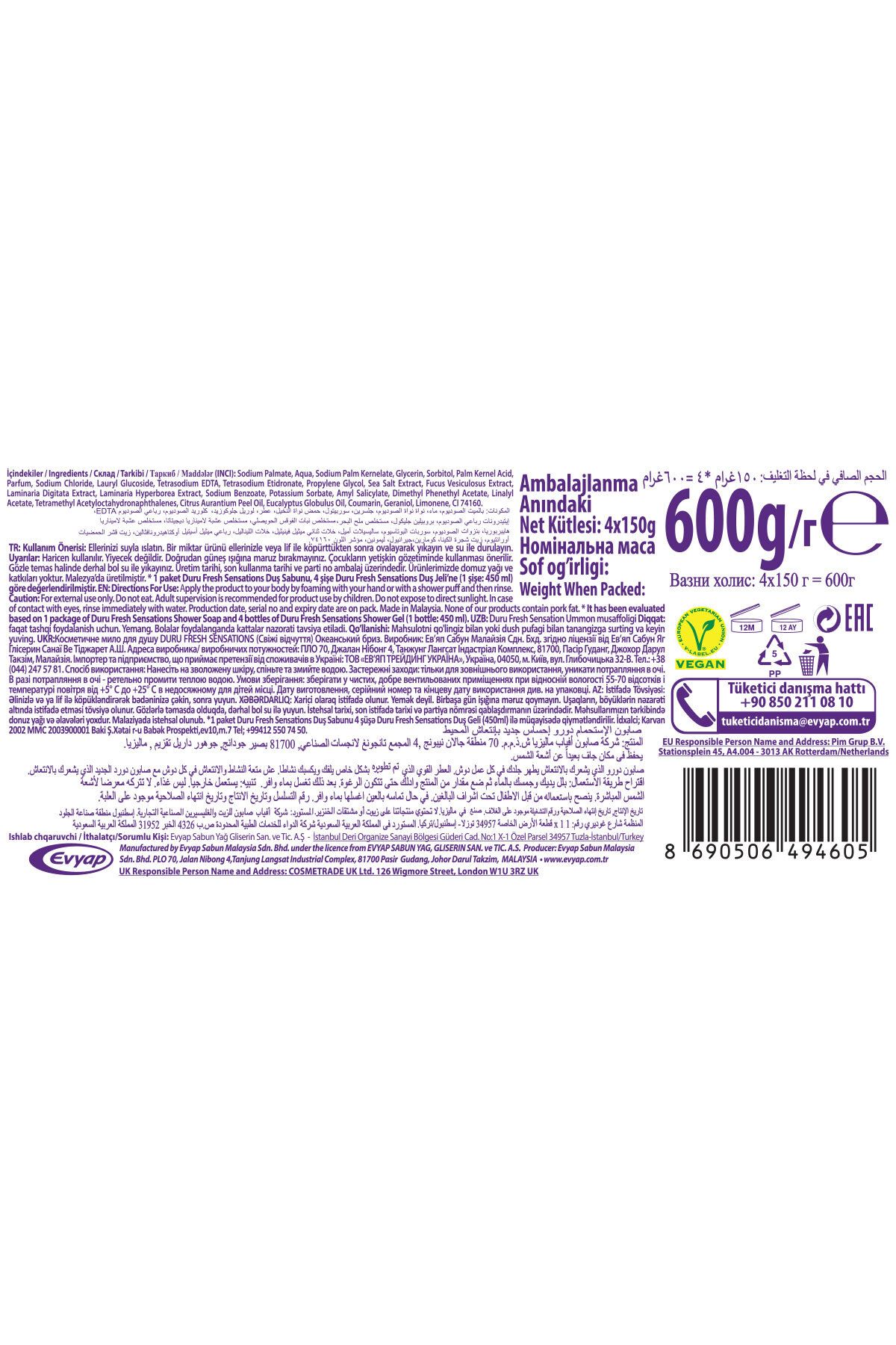 Duru Fresh Sensations Okyanus Tazeliği 16 Adet Duş Sabunu 4x600gr