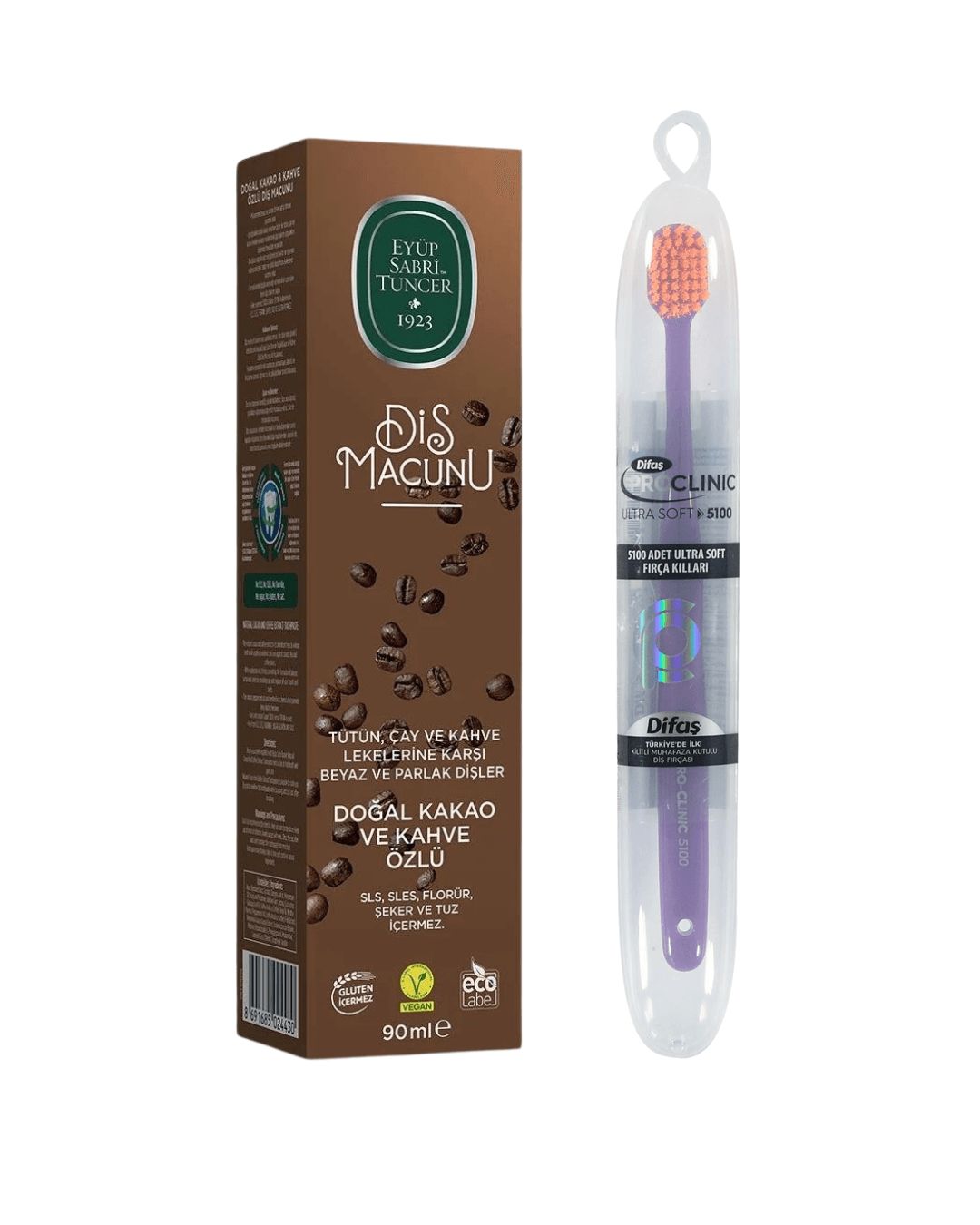 Eyüp Sabri Tuncer Doğal Kakao ve Kahve Özlü Diş Macunu 90 ml + Difaş Pro- Clinic Ultra Soft Diş Fırçası 2'Li Set