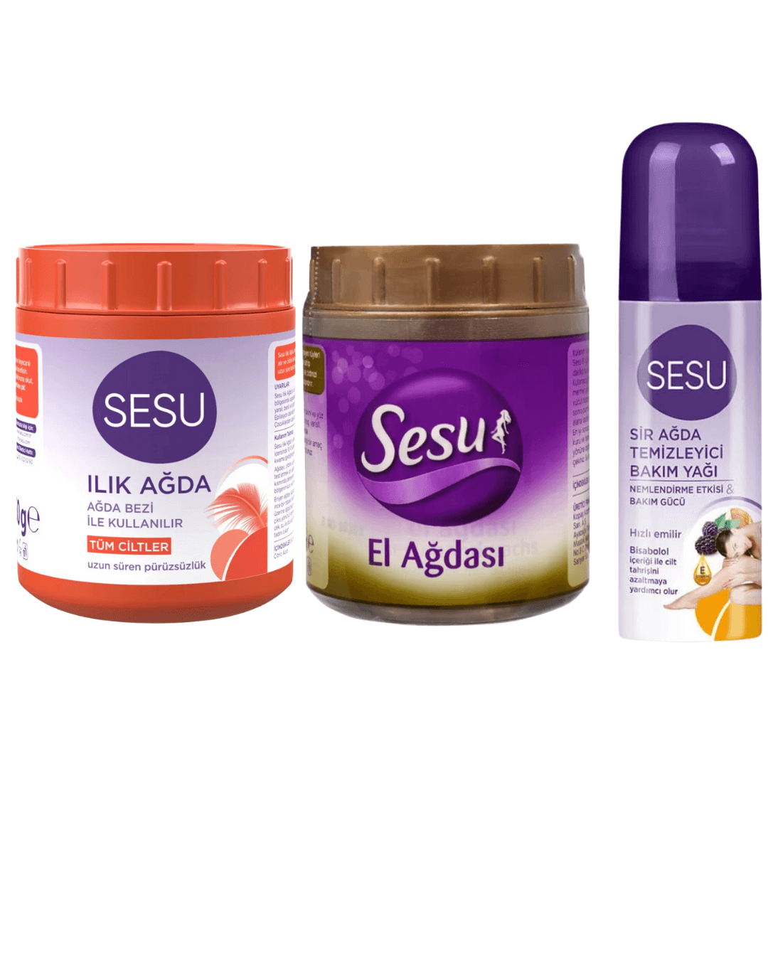 Sesu Ilık Ağda 250 Gr + Sesu El Ağdası Yeşil 250 Gr + Sesu Ağda Temizleyici Bakım Yağı 150 ml 3'Lü Ağda Seti