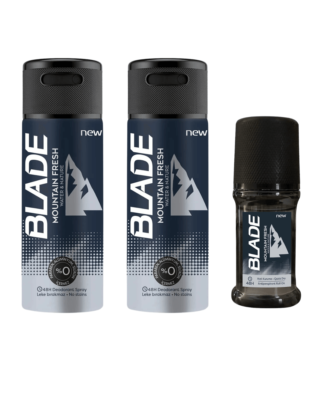 BLADE Erkek 2 Deodorant Sprey Mountain Fresh 150 ml + BLADE Erkek Roll On Mountain Fresh 50 ml 3'Lü Set