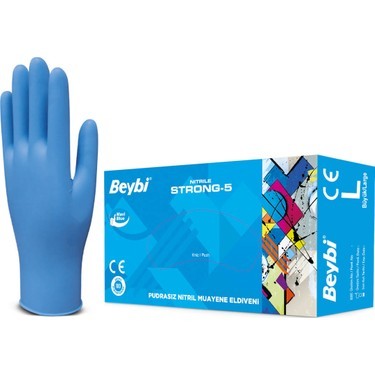 Beybi Muayene Large Strong-5 Pudrasız Nitril Mavi Eldiven