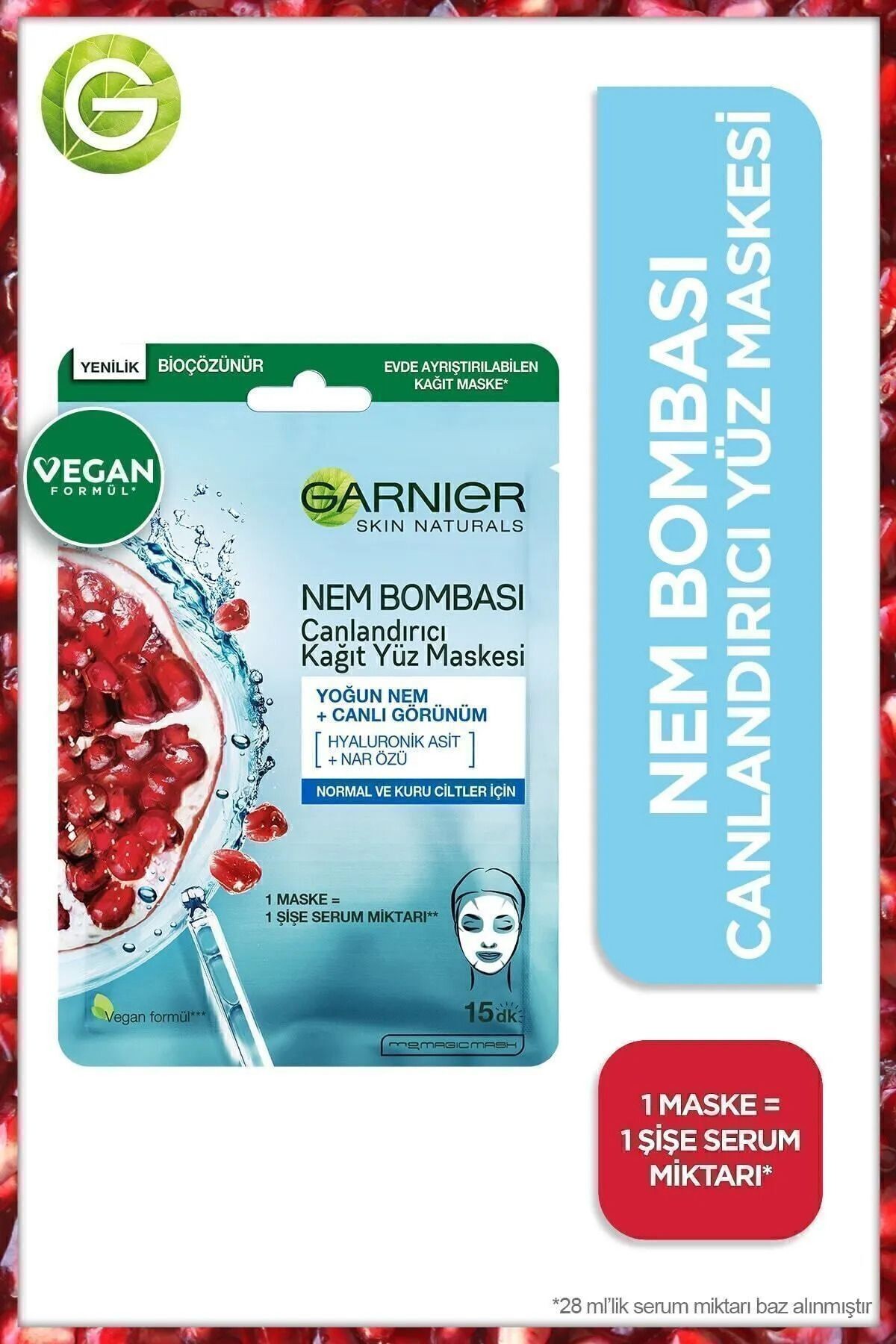 Garnier Nem Bombası Canlandırıcı Kağıt Maske 28 gr 3'lü Klasik