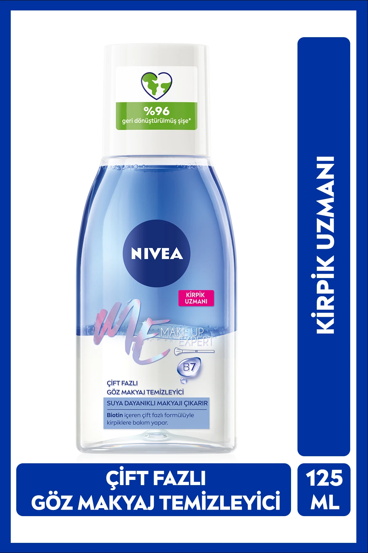 Nivea Çift Fazlı Göz Makyaj Temizleyici Make Up Expert 125 ml,Biotin,Kirpik Bakımı,Suya Dayanıklı Makyaj