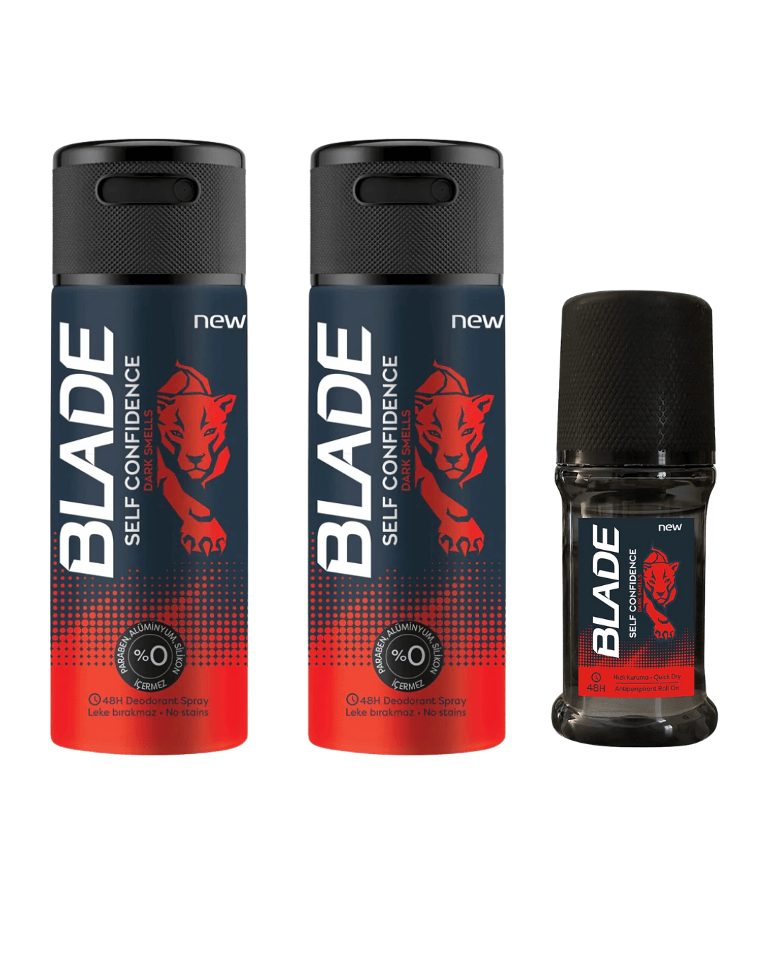 BLADE Self Confidence Erkek 2 Deodorant Sprey 150 ml + BLADE Erkek Roll On Self Confidence 50 ml 3'Lü Set
