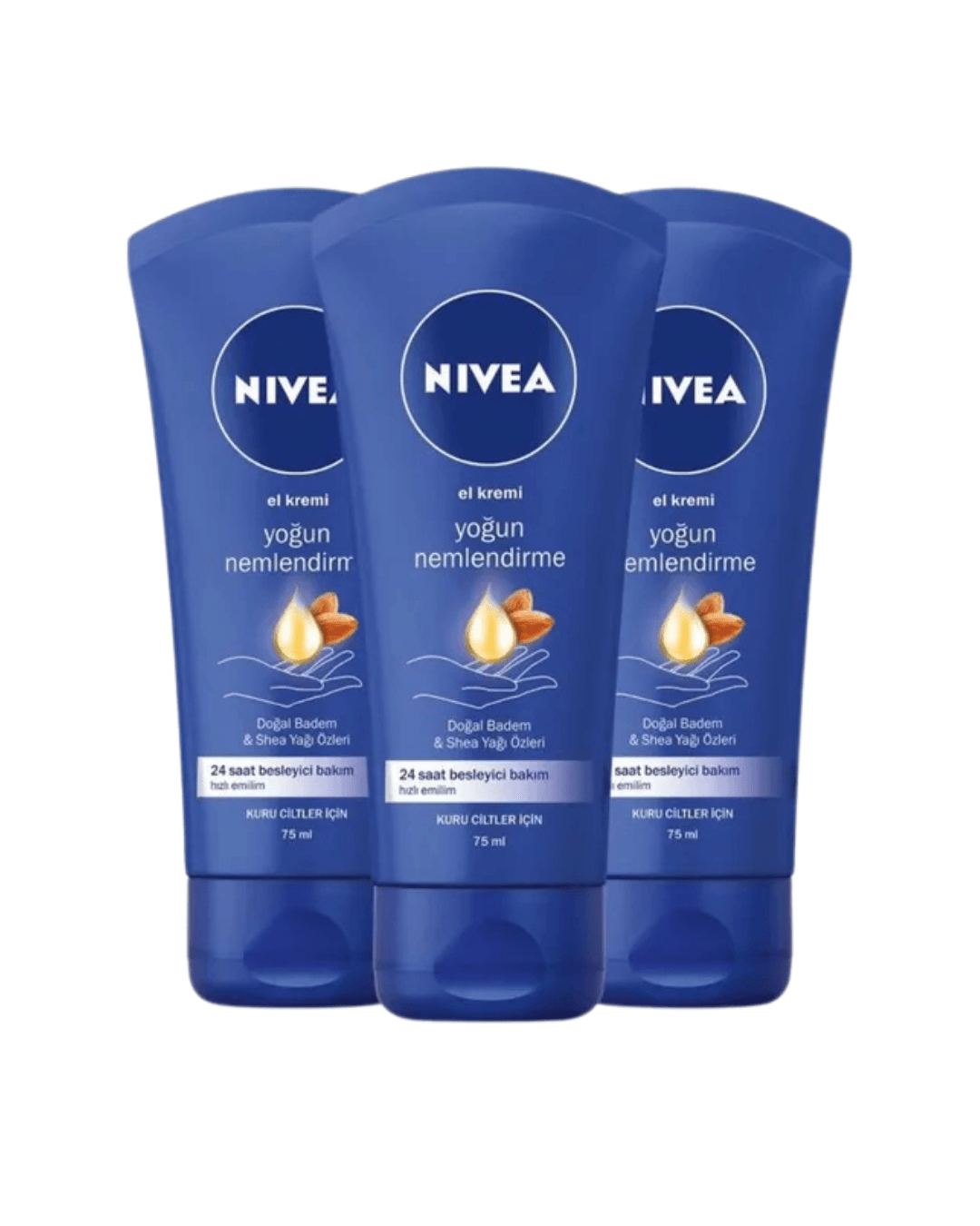 Nivea Yoğun Nemlendirici ve Besleyici El Bakım Kremi 75ml, Doğal Badem, Shea Yağı Özü, Kuru Cilt, X3 Adet