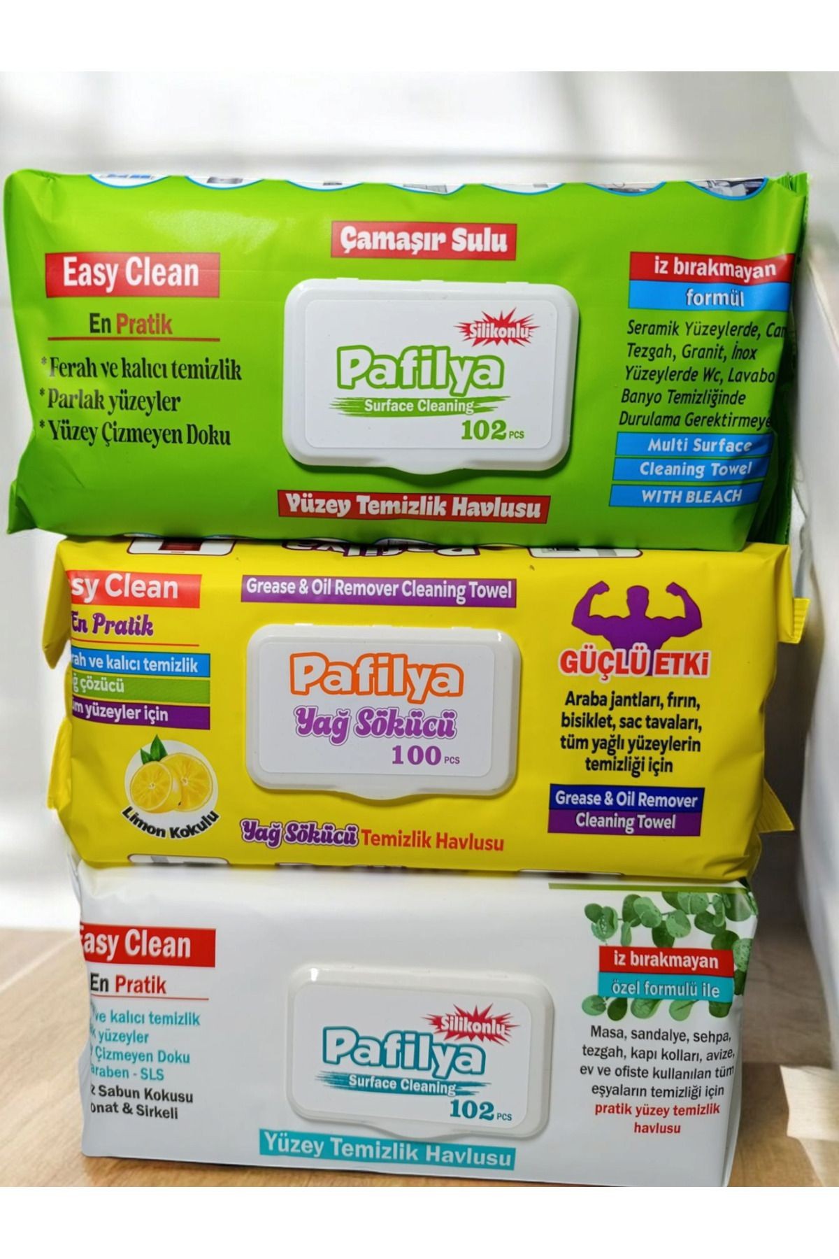 3'LÜ TEMİZLİK HAVLUSU SET: ÇAMAŞIR SULU (102 YAPRAK),YAĞ SÖKÜCÜ (100 YPR),KARBONAT&SİRKELİ(102 YPR)