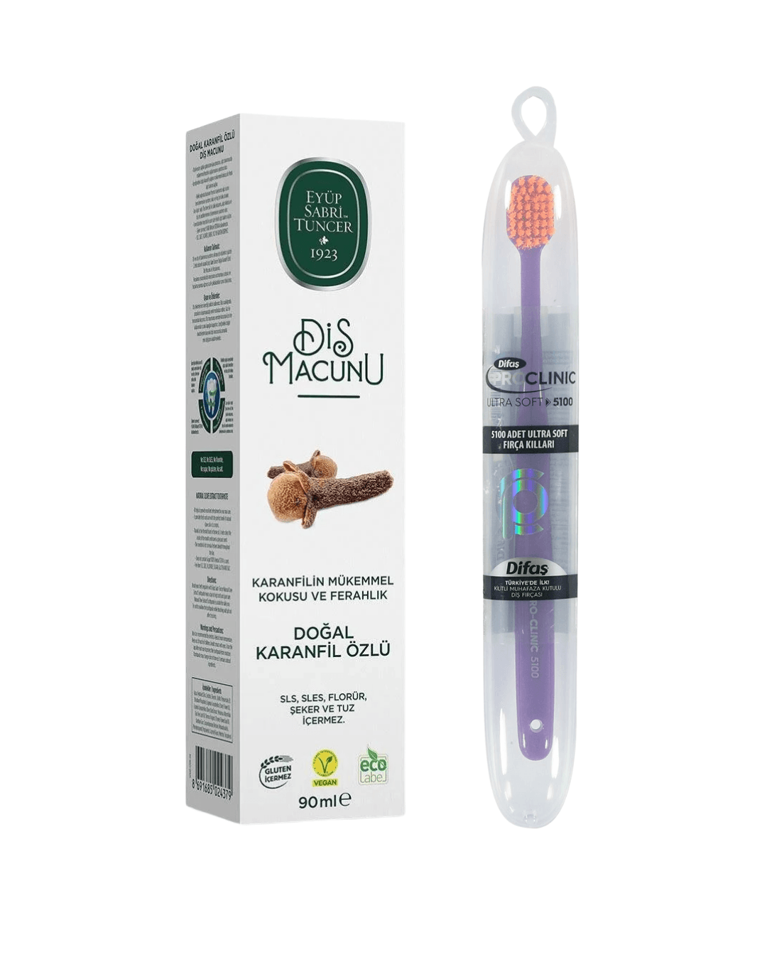 Eyüp Sabri Tuncer Doğal Karanfil Özlü Diş Macunu 90 ml + Difaş Pro- Clinic Ultra Soft Diş Fırçası 2'Li Set