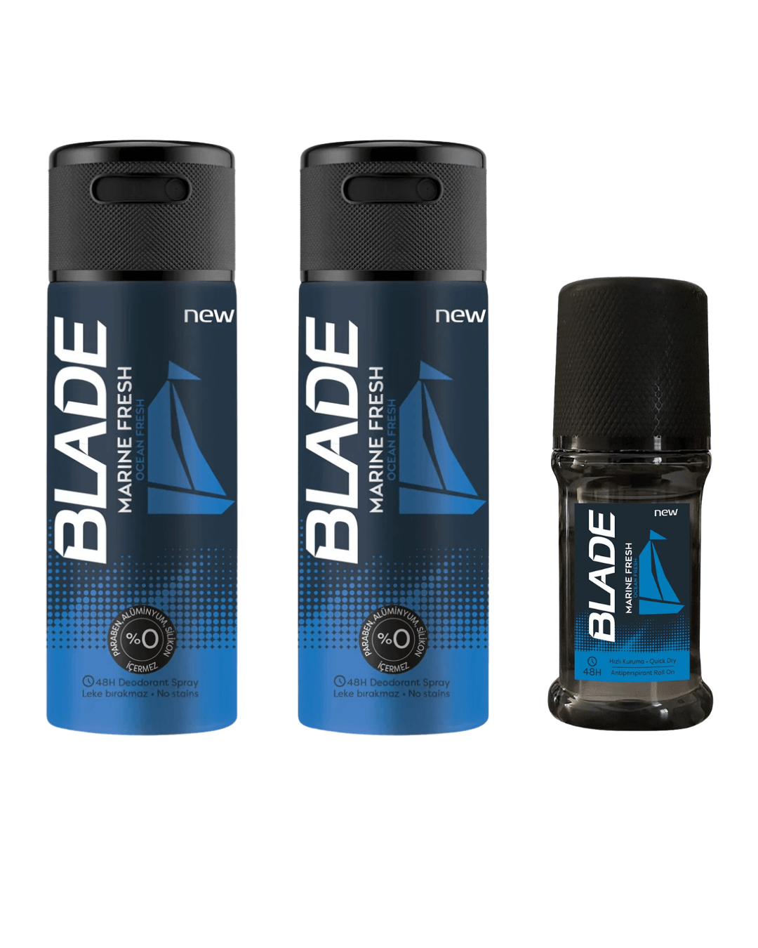 BLADE Marine Fresh Erkek 2 Deodorant Sprey 150 ml + BLADE Erkek Roll On Marine Fresh 50 ml 3'Lü Set