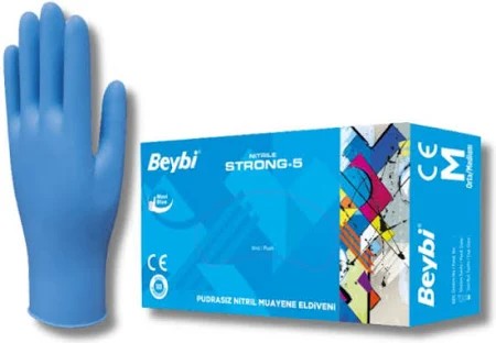 Beybi Muayene Medium Strong-5 Pudrasız Nitril Mavi Eldiven