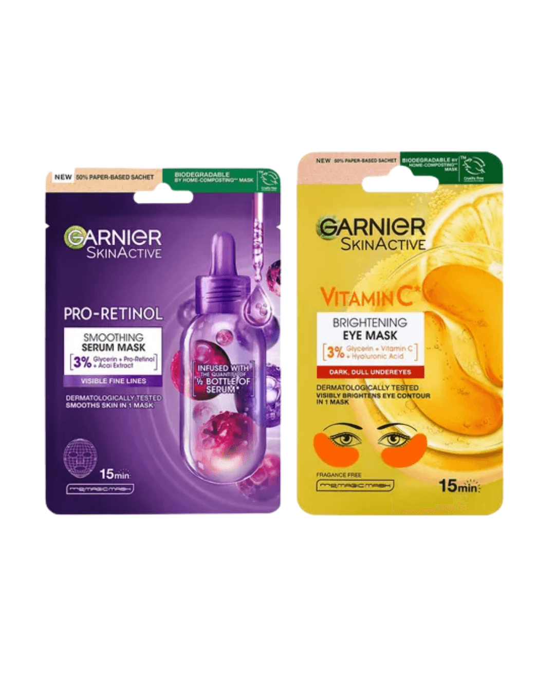 Garnier Pro-Retinol Pürüzsüzleştirici Kağıt Maske + C Vitamini Parlak Aydınlatıcı Göz Maskesi