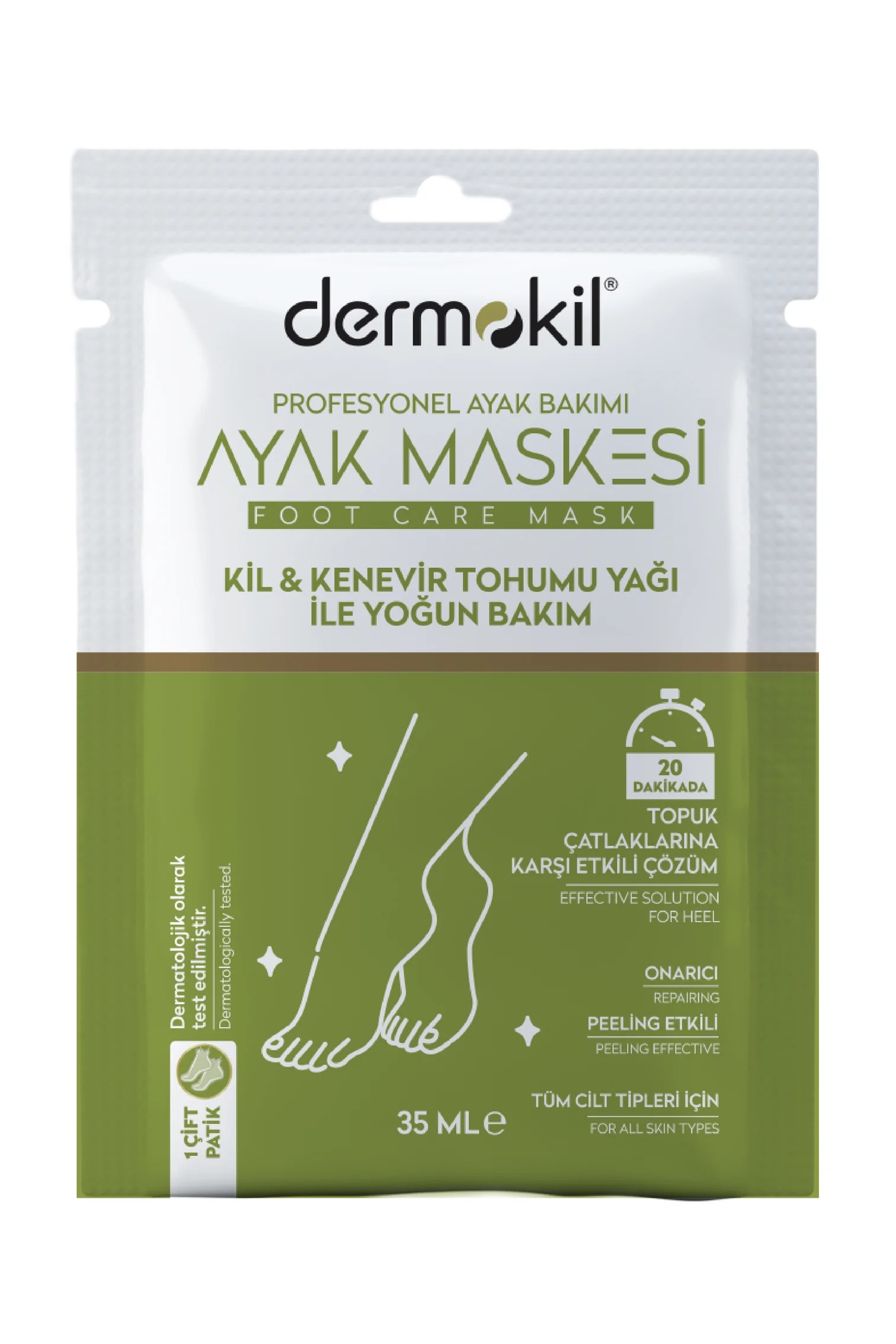 DERMOKİL Kil ve Kenevir Yağlı Peeling Etkili Ayak Maskesi 35 ml