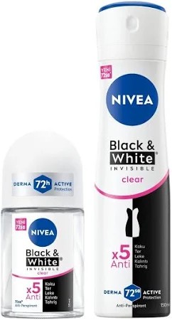 Nivea Deodorant Sprey Invisible Black&White Clear Kadın 150 Ml + Mini Roll-On 25 Ml Set