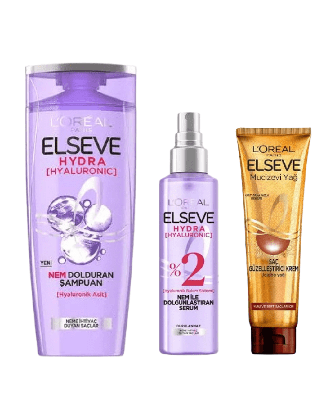 Loreal Elseve Hydra Şampuan + Serum + Mucizevi Yağ Saç Güzelleştirici Krem Seti - Kuru Ve Sert Saçlar