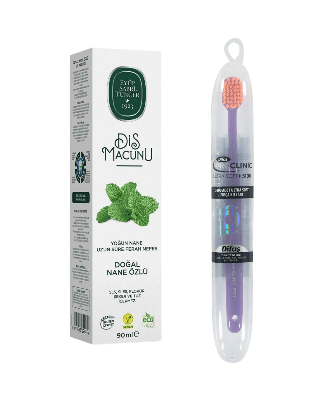 Eyüp Sabri Tuncer Doğal Nane Özlü Diş Macunu 90 ml + Difaş Pro- Clinic Ultra Soft Diş Fırçası 2'Li Set