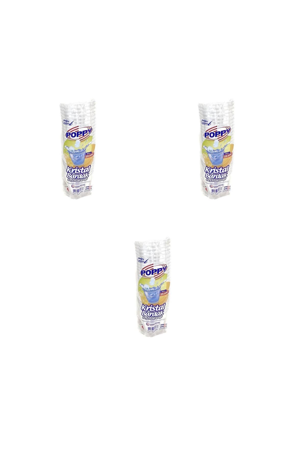 Şeffaf Plastik Kristal Bardak - 180 Cc. - 180 Ml. - 25 Adetlik 3 Paket