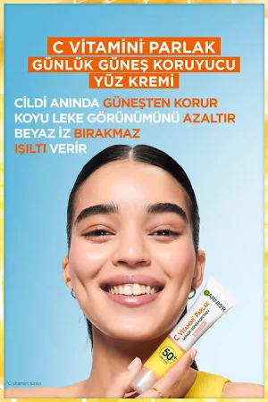 Garnier C Vitamini Parlak Günlük UV Korumalı Güneş Yüz Kremi Işıltılı Doku SPF50+ 40ml