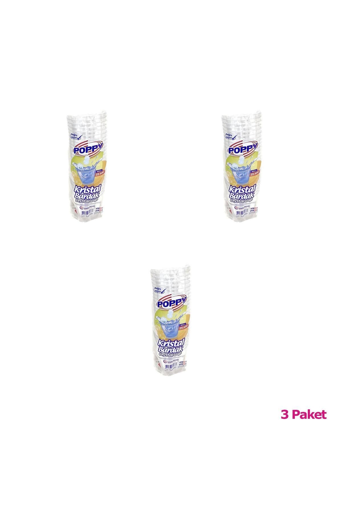 Şeffaf Plastik Kristal Bardak - 180 Cc. - 180 Ml. - 25 Adetlik 3 Paket