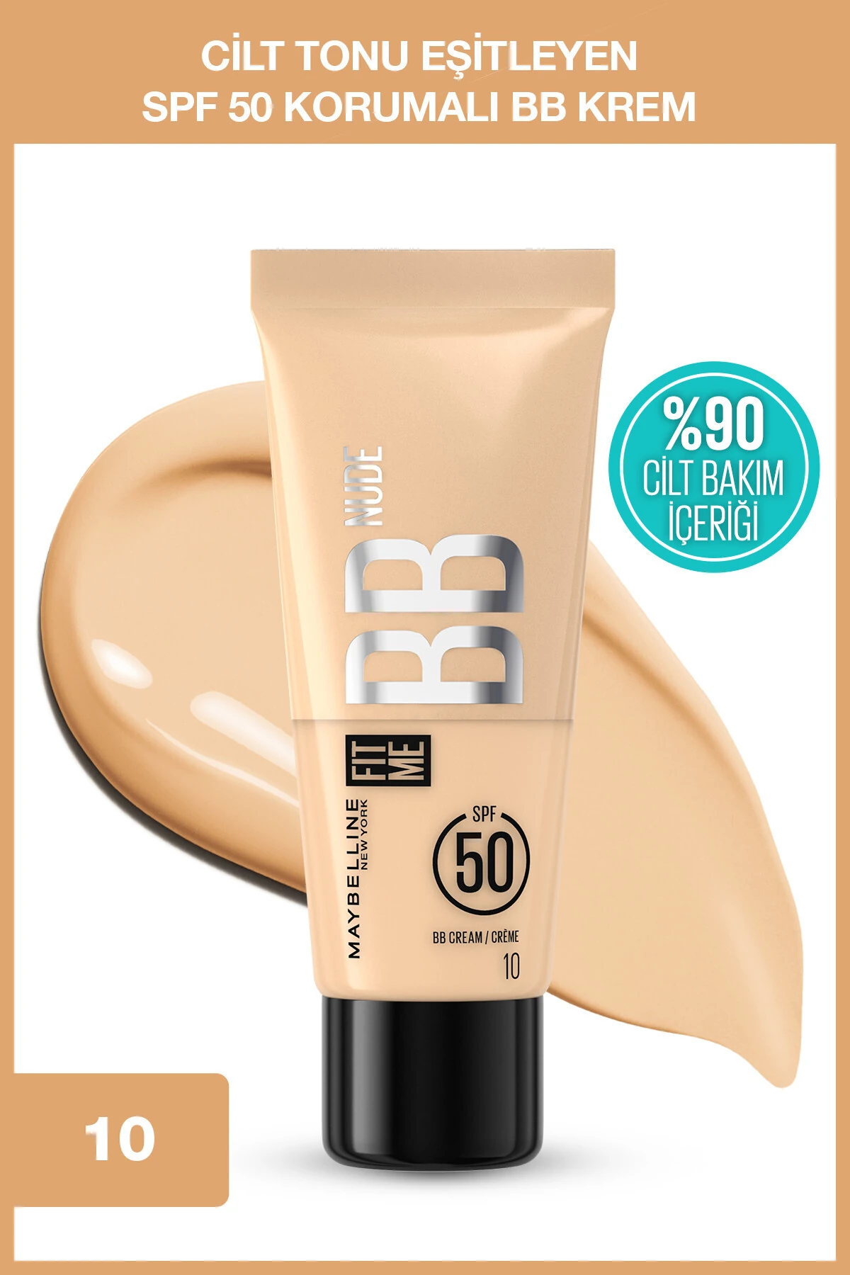 Maybelline Fit Me Nude Cilt Bakımı Etkili Nemlendirici SPF50 BB Krem - 10