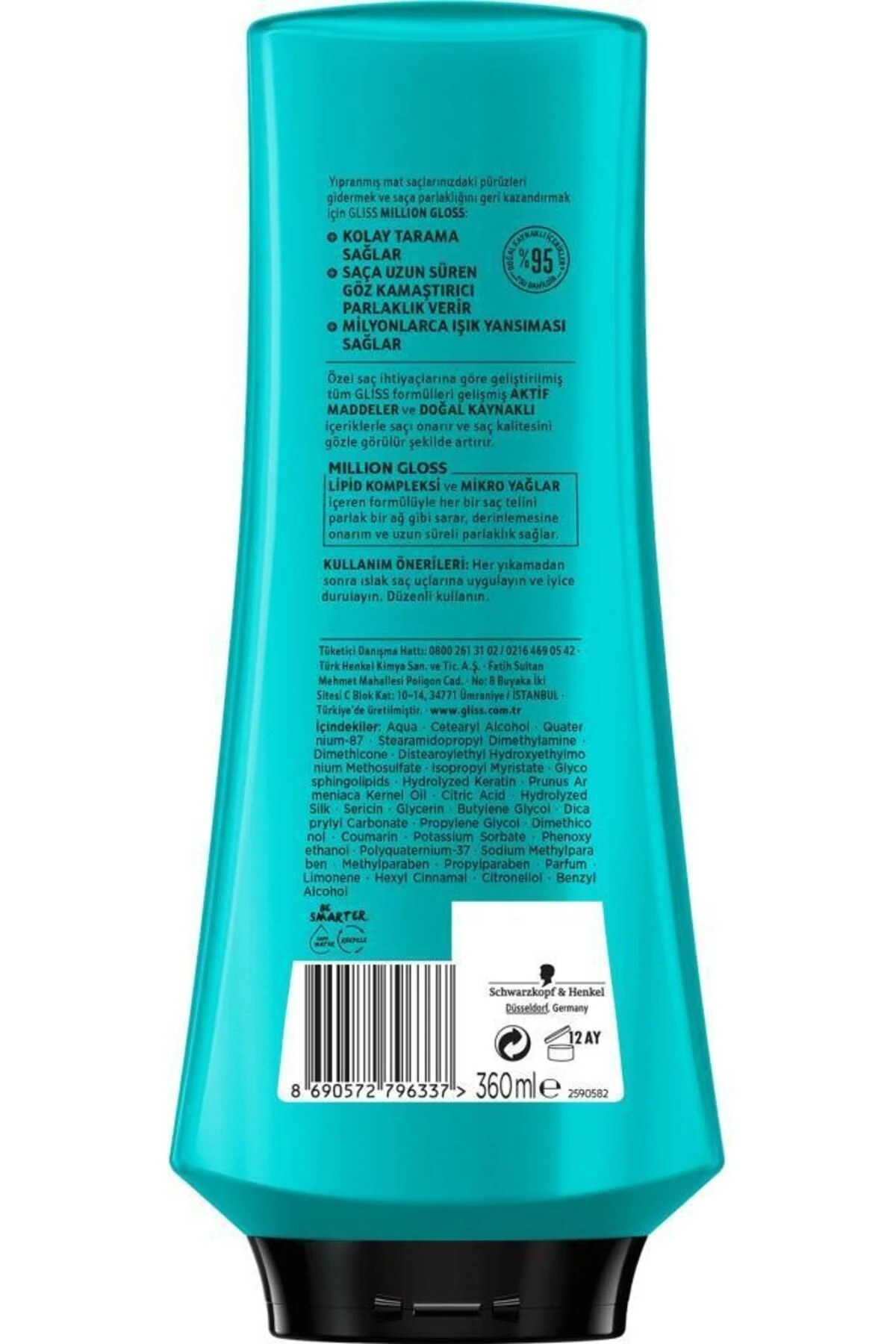 Gliss Million Gloss Yoğun Parlaklık Veren Saç Kremi 360 ml 3'lü