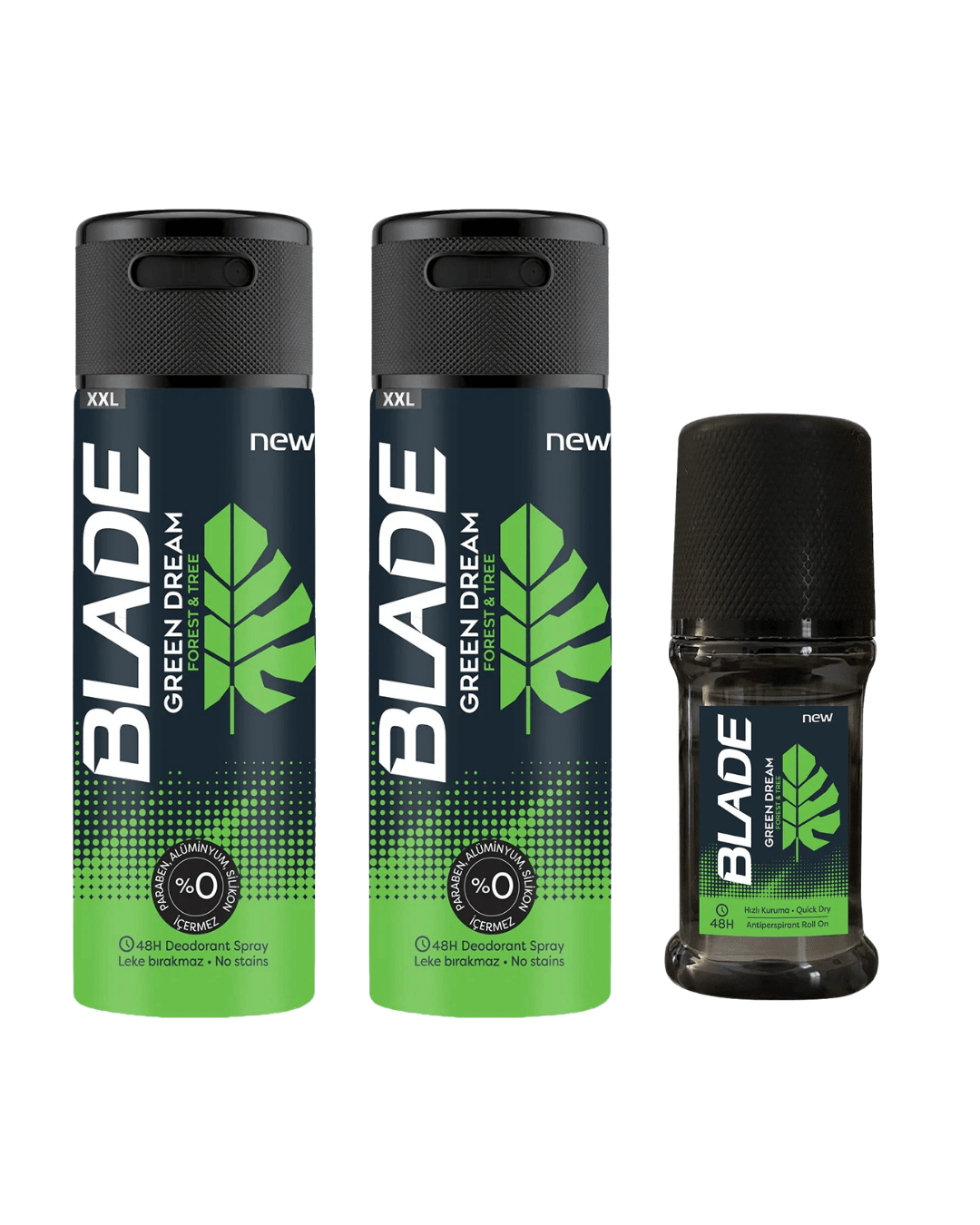 BLADE Erkek 2 Deodorant Sprey Green Dream 150 ml + BLADE Erkek Roll On Green Dream 50 ml 3'Lü Set