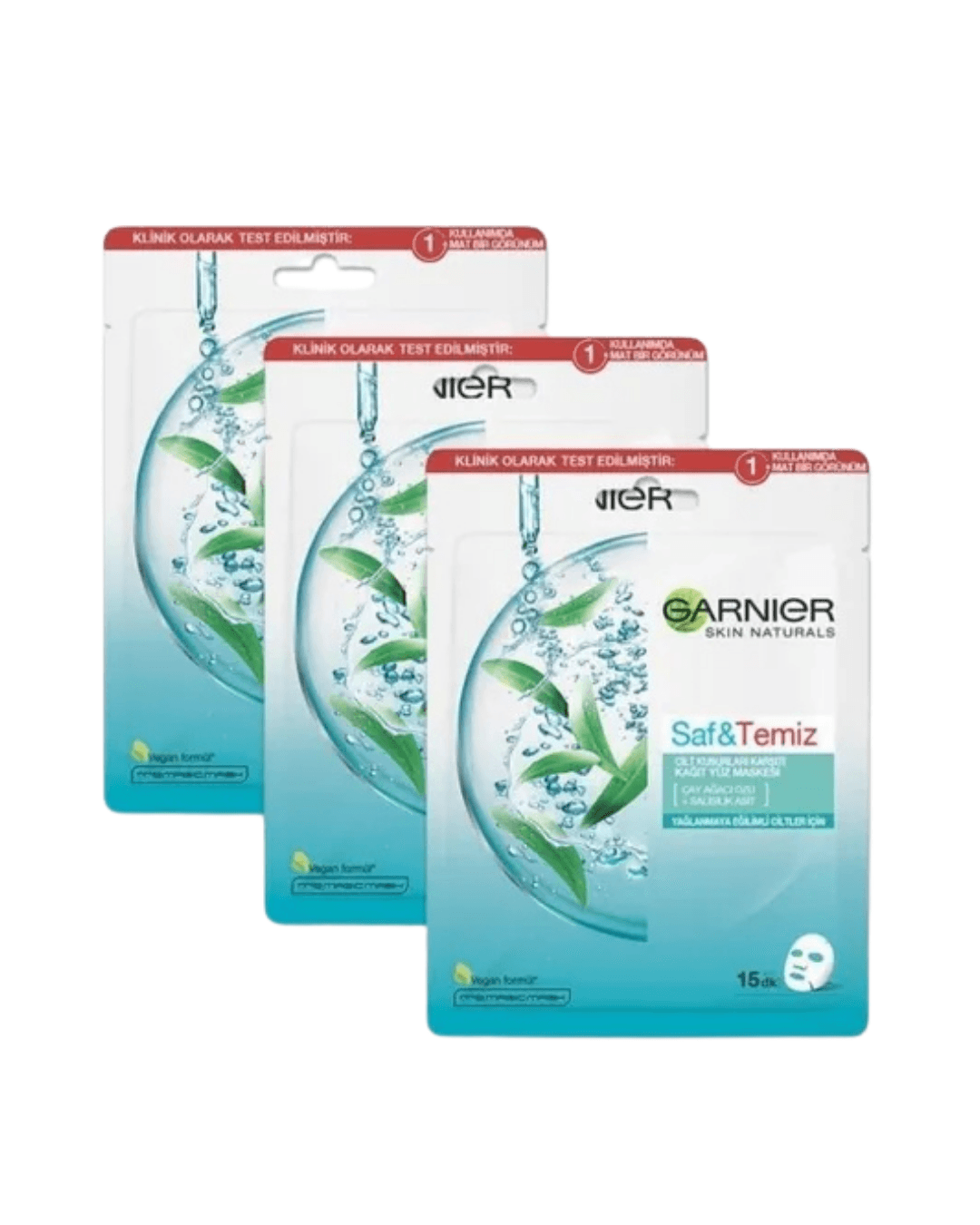Garnier Saf & temiz Cilt Kusurları Karşıtı Kağıt Yüz Maskesi 3'lü Set