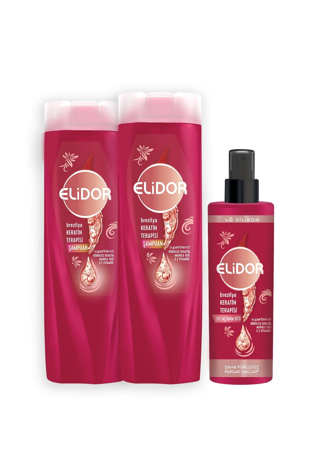 Elidor Saç Bakım Şampuanı Brezilya Keratin Terapisi 400 ml X2 Sıvı Saç Bakım Sütü 200 ml X1