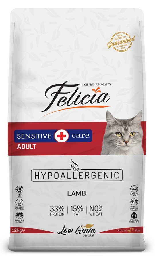 Felicia Yetişkin Kuzu Etli Az Tahıllı HypoAllergenic Kedi Maması 12 KG