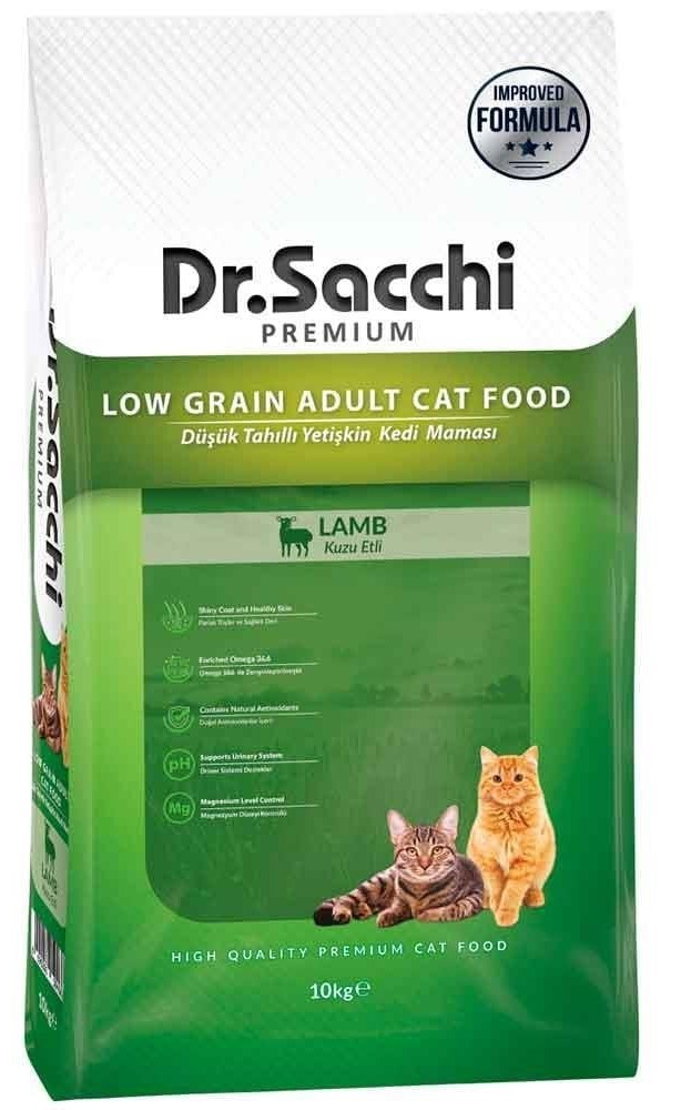 Dr.Sacchi Düşük Tahıllı Kuzu Etli Yetişkin Kedi Maması 10 KG