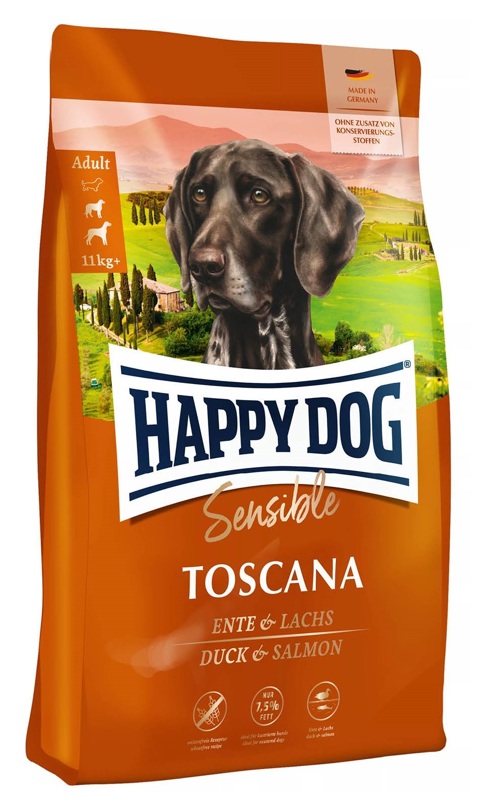 Happy Dog Toscana Ördekli Ve Somonlu Hassas Yetişkin Köpek Kuru Maması 12,5 KG