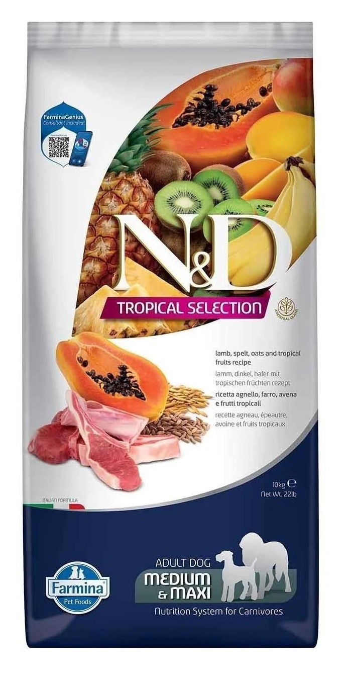 N&D Tropical Selection Kuzu Etli Orta ve Büyük Irk Yetişkin Köpek Maması 10 KG
