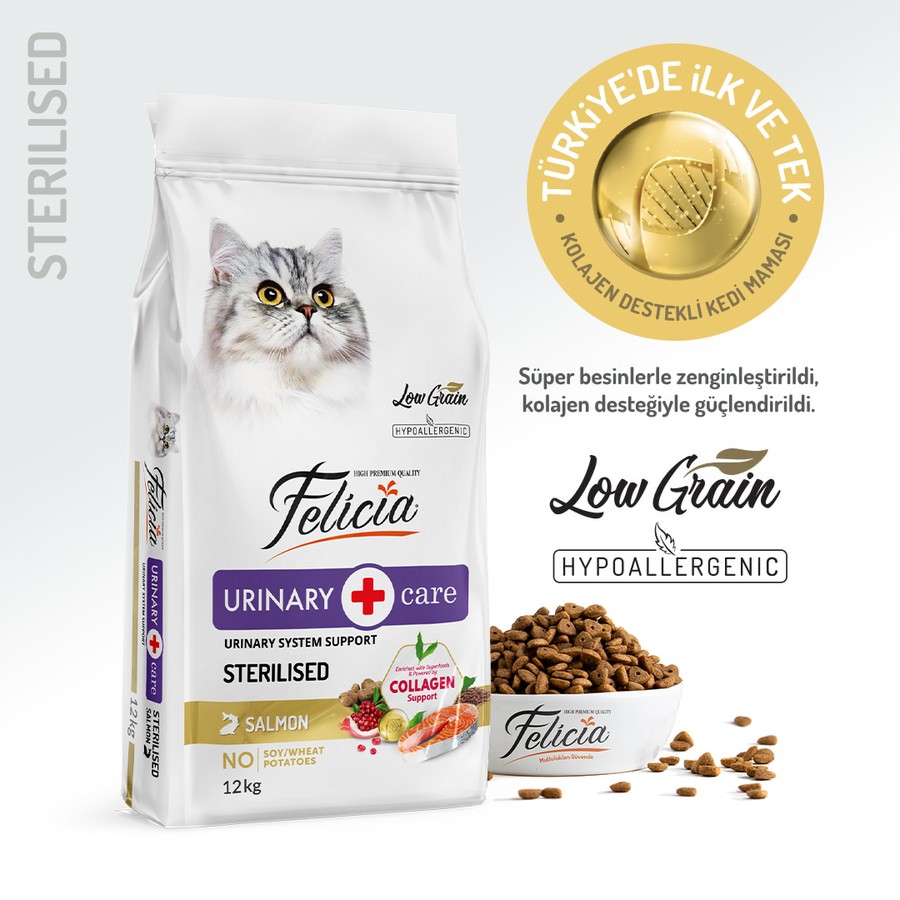 Felicia Sterilised Somonlu Az Tahıllı HypoAllergenic Kedi Maması 12 KG
