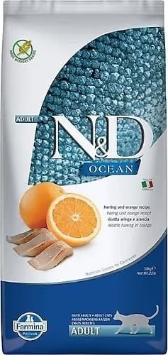 N&D Ocean Tahılsız Ringa Balıklı ve Portakallı Yetişkin Kedi Maması 10 KG