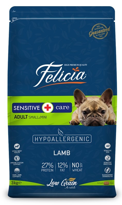 Felicia Yetişkin Kuzulu Small/Mini Az Tahıllı HypoAllergenic Köpek Maması 3 KG