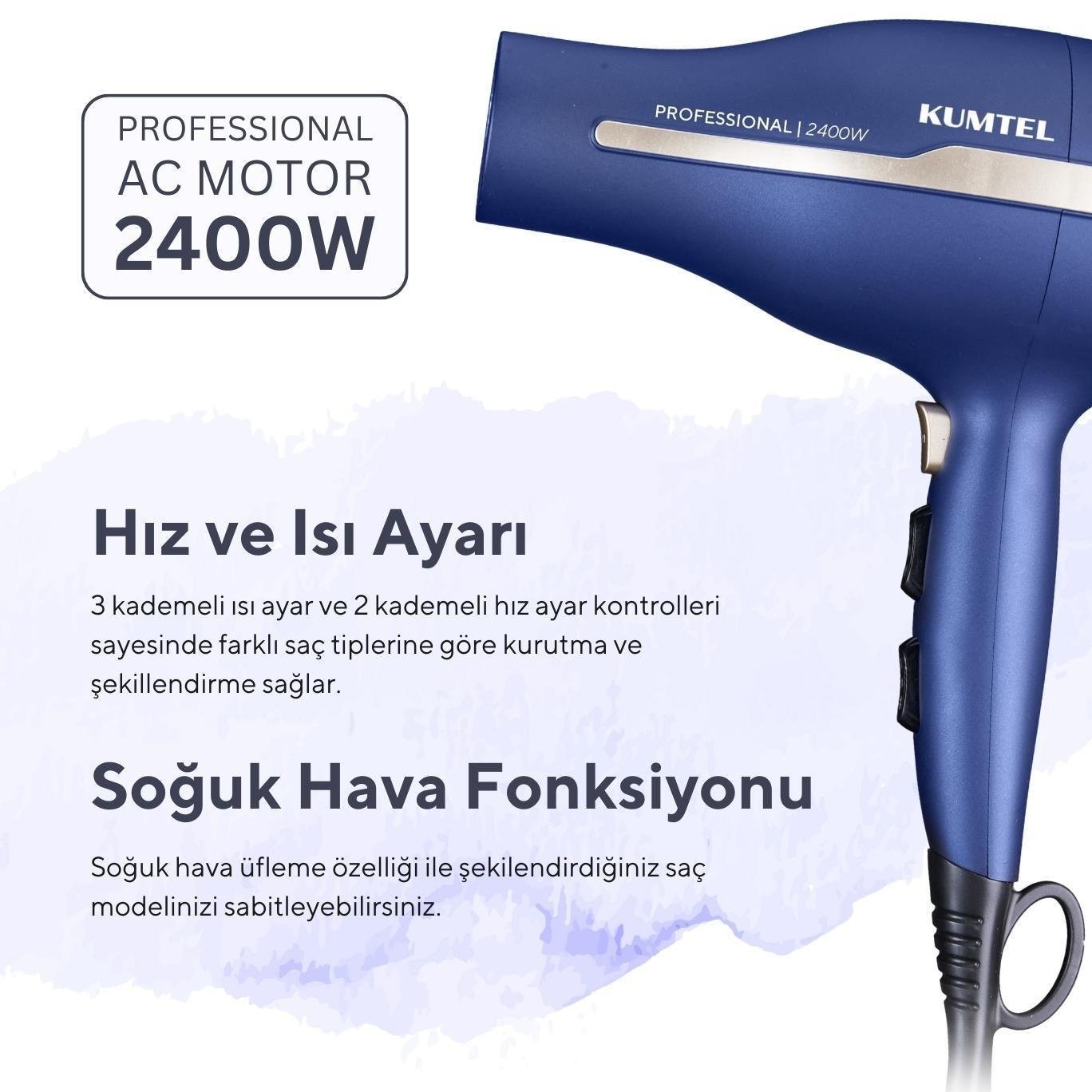Kumtel Profesyonel İyonik Saç Kurutma Makinesi 2400W