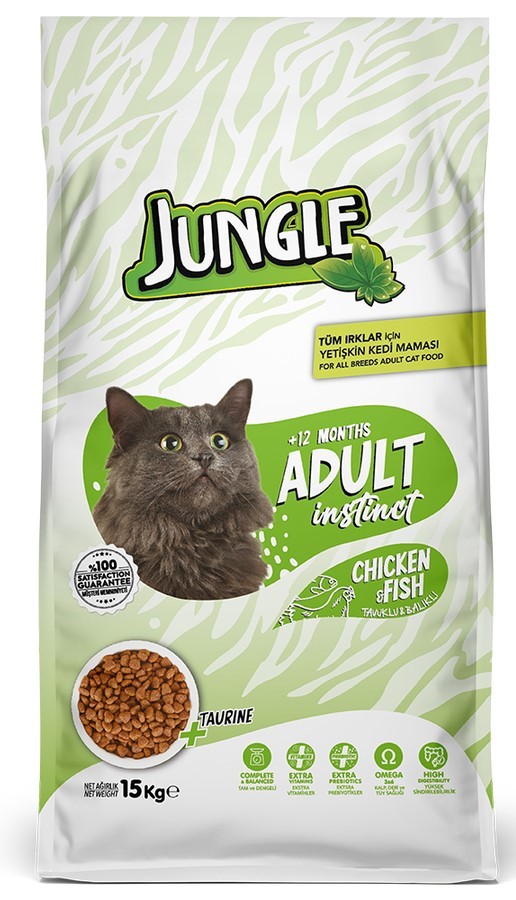 Jungle Tavuklu ve Balıklı Yetişkin Kedi Maması 15 KG