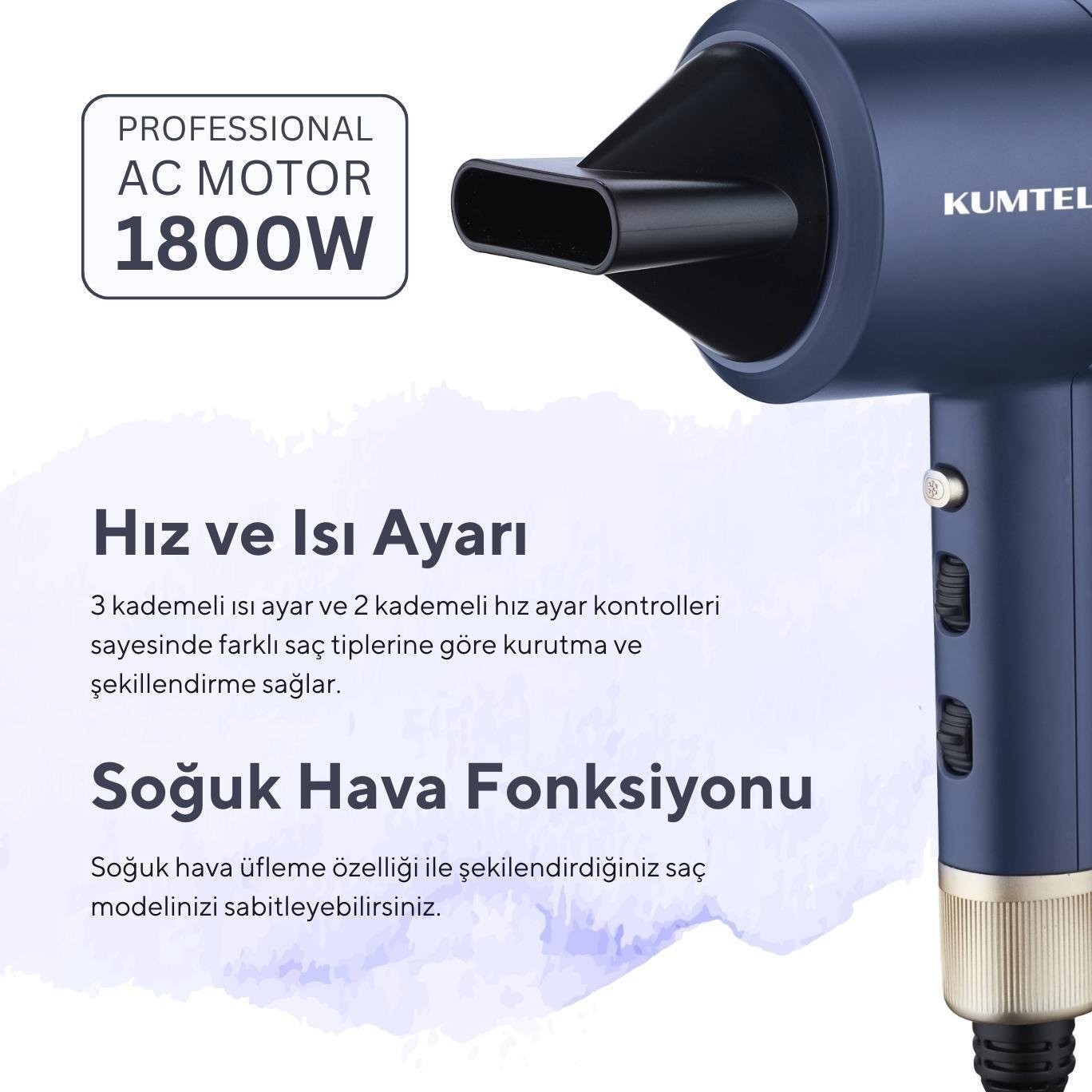Kumtel İyonik Saç Kurutma Makinesi 1800W