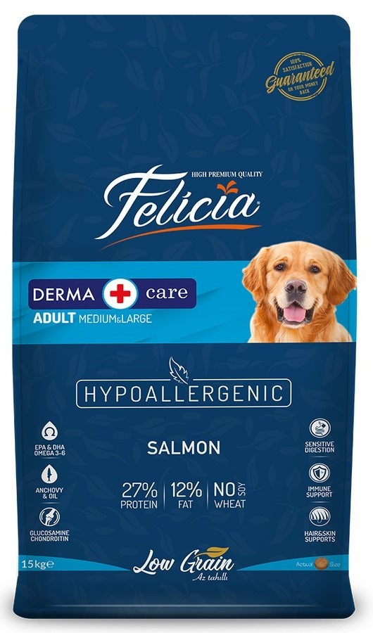 Felicia Yetişkin Somonlu M/Large Az Tahıllı Breed HypoAllergenic Köpek Maması 15 KG