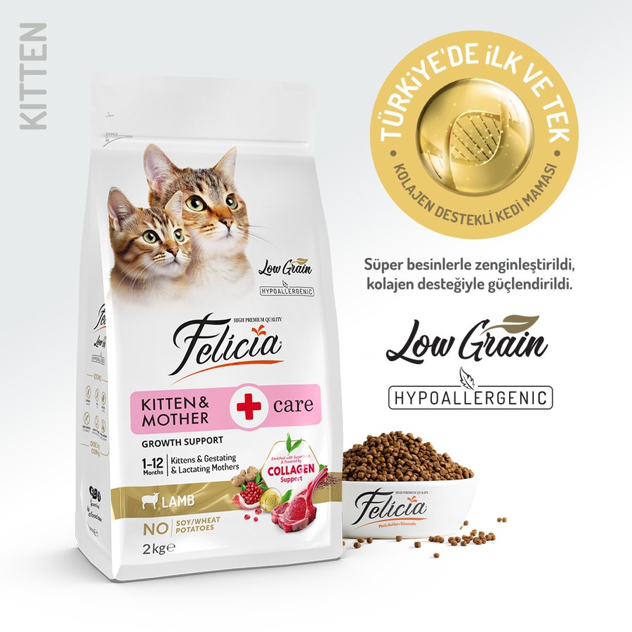 Felicia Yavru Kuzu Etli Az Tahıllı HypoAllergenic Kedi Maması 2 KG