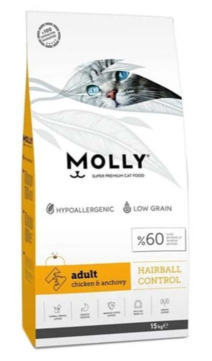 Molly Hairball Tavuk Etli ve Hamsili Yetişkin Kuru Kedi Maması 15 KG