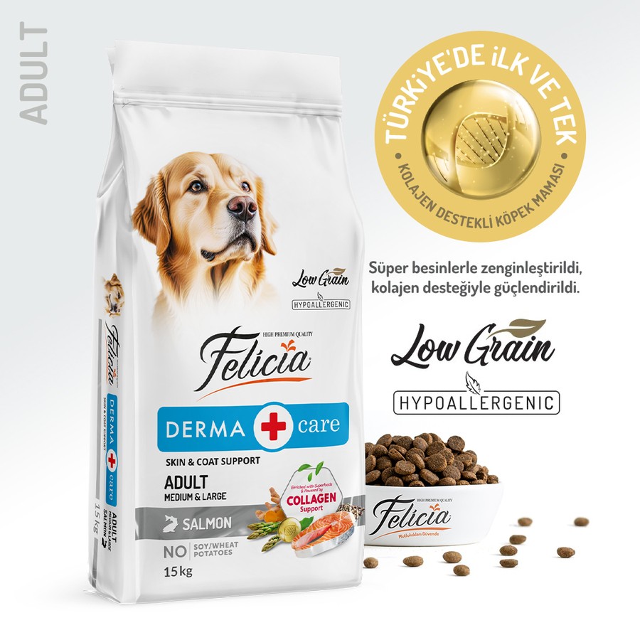 Felicia Yetişkin Somonlu M/Large Az Tahıllı Breed HypoAllergenic Köpek Maması 15 KG