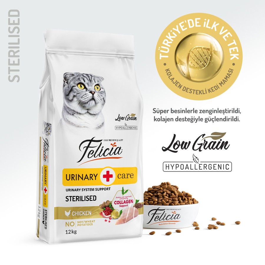 Felicia Sterilised Tavuklu Az Tahıllı HypoAllergenic Kedi Maması 12 KG