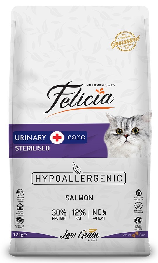 Felicia Sterilised Somonlu Az Tahıllı HypoAllergenic Kedi Maması 12 KG