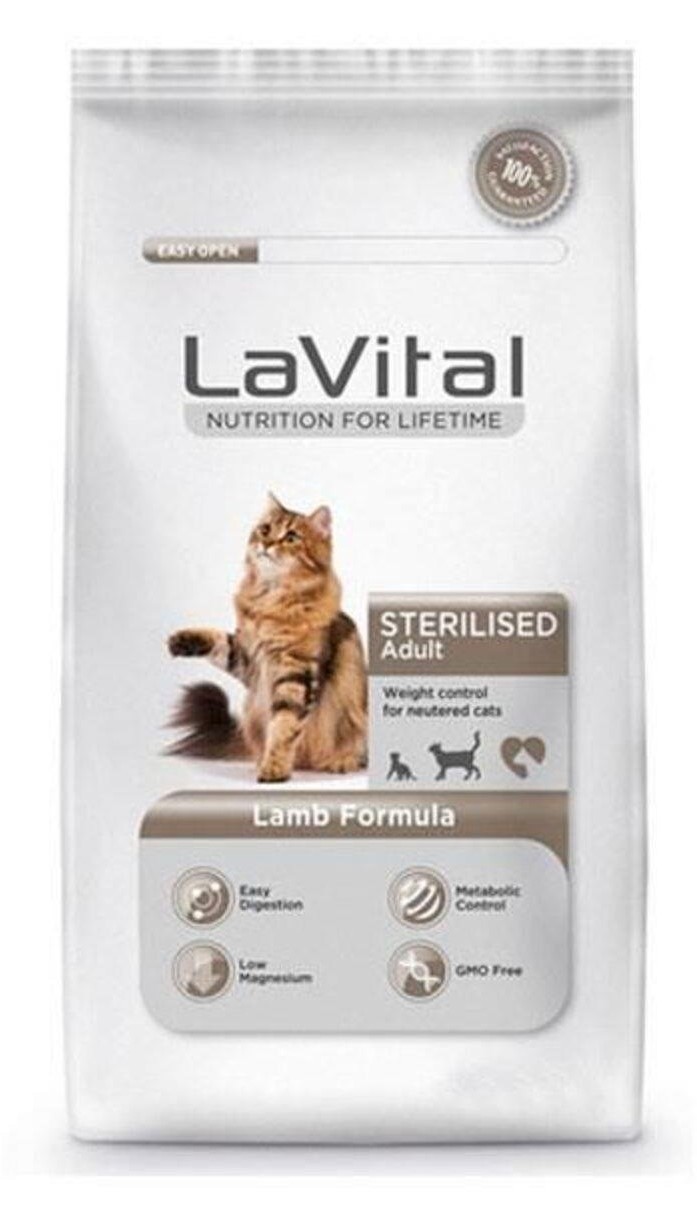 LaVital Kuzu Etli Kısırlaştırılmış Yetişkin Kedi Maması 12 KG