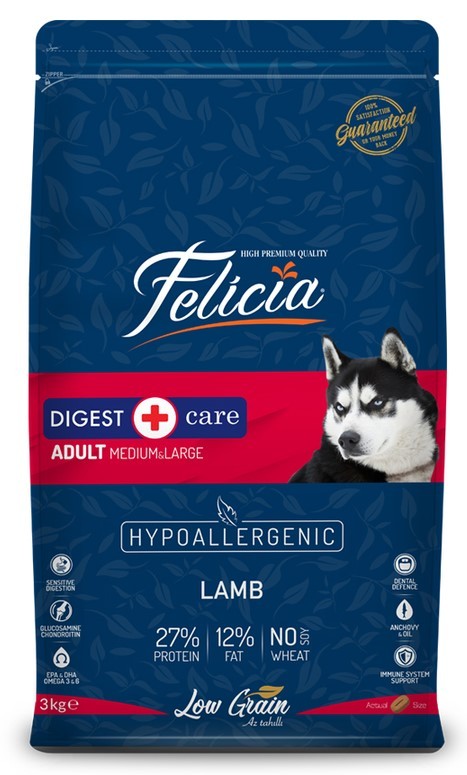 Felicia Yetişkin Kuzulu M/Large Az Tahıllı Breed HypoAllergenic Köpek Maması 3 KG